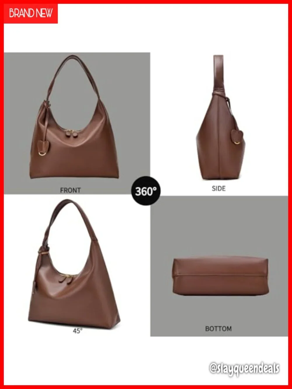 Vegan Leather Slouchy Hobo Shoulder Bag Crescent Tote Lightweight